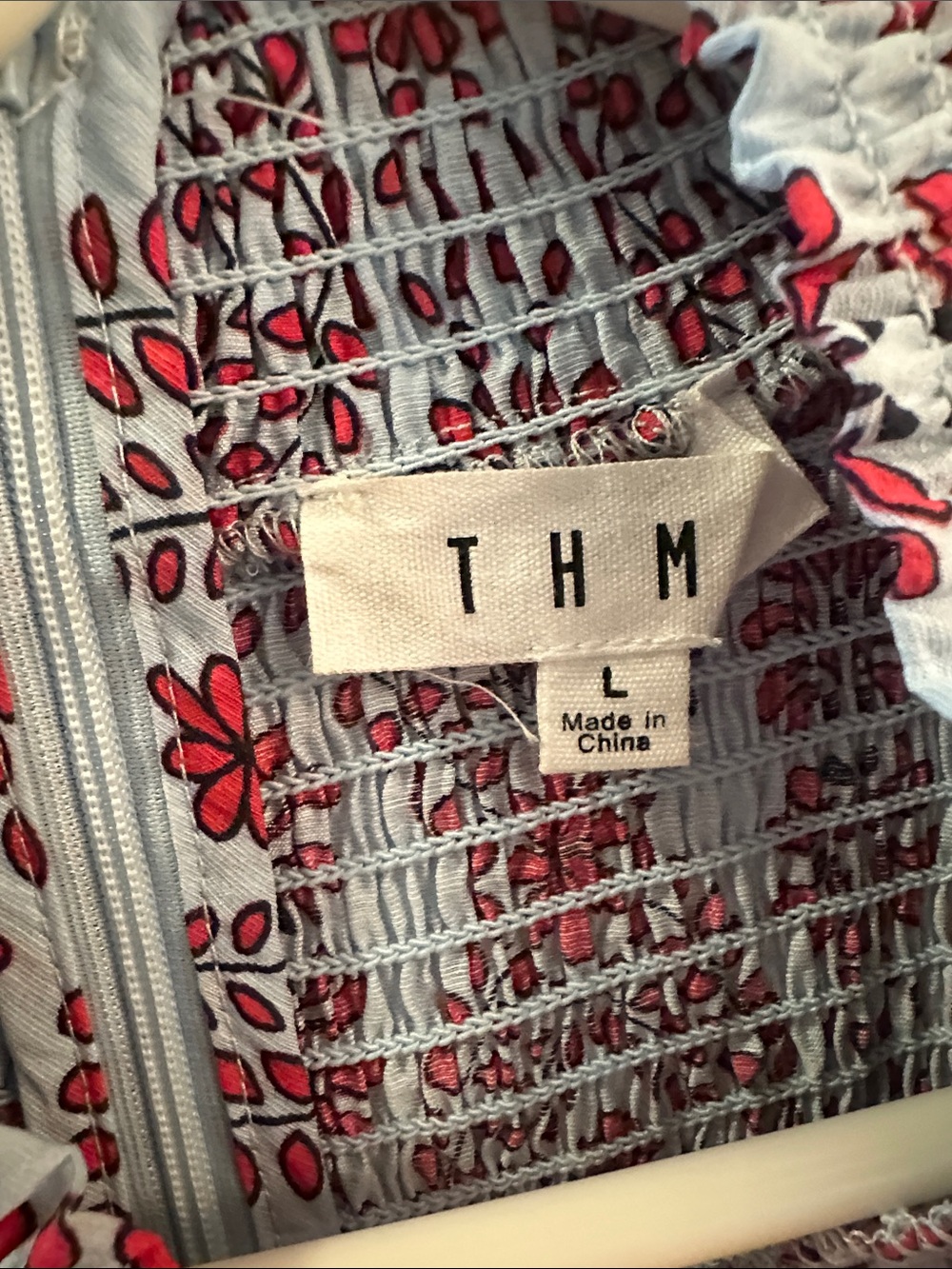 THML Smocked Ruffle Sleeve Top in Light Blue and Red - Picture 2 of 4